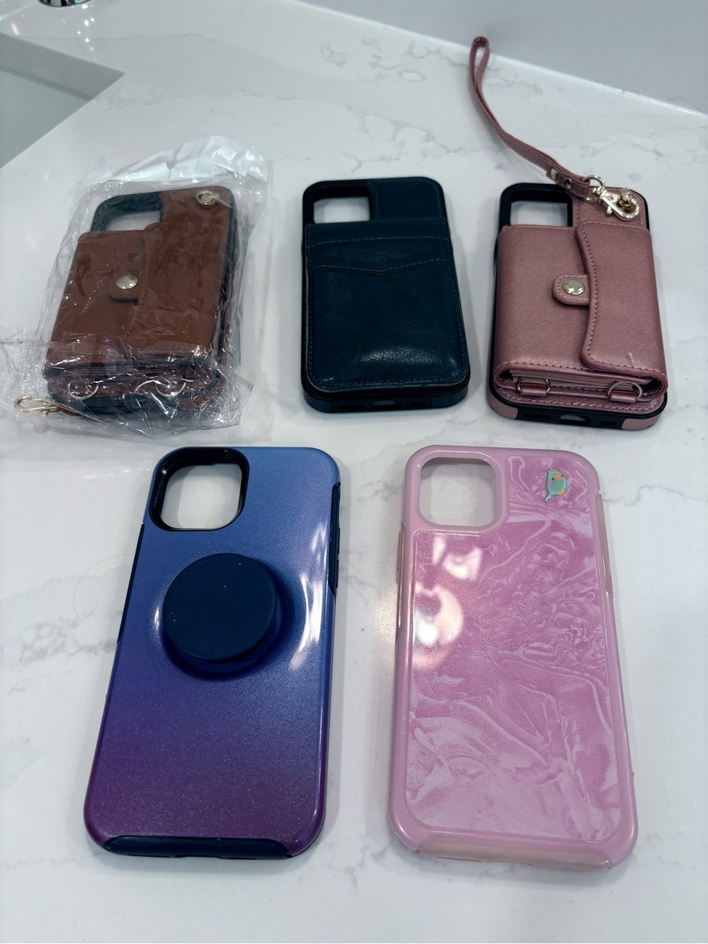 Phone Case Bundle - Pink, Purple, Blue, Black Wallet & Wristlet